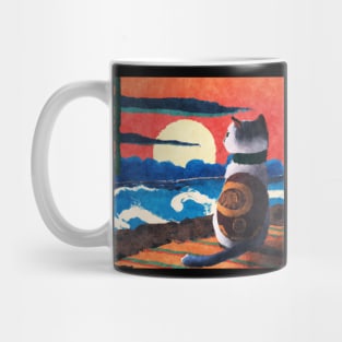 Cat watching sunset - Japanese style painting Mug